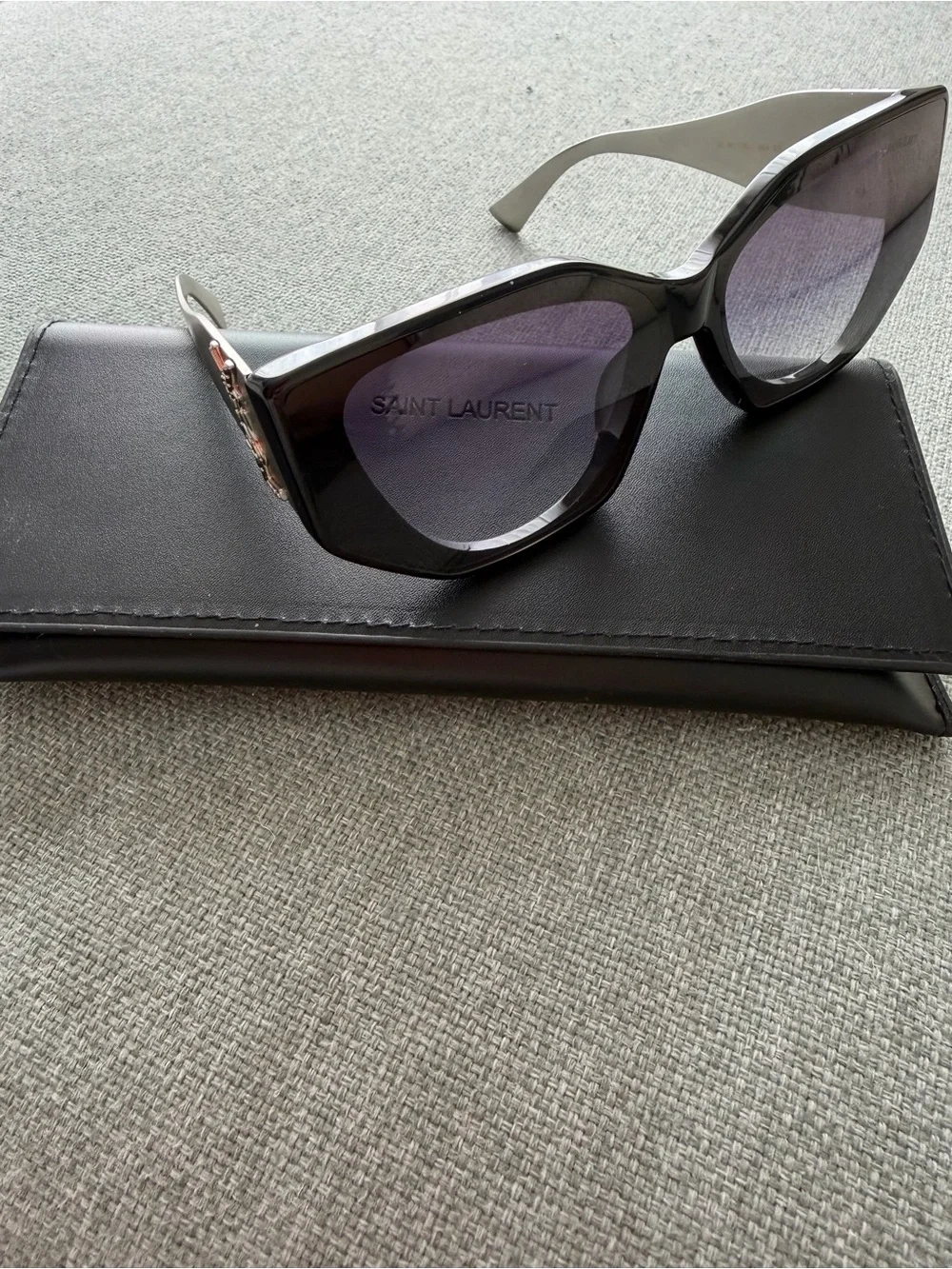 Saint Laurent Black Sunglasses with silver metal temples